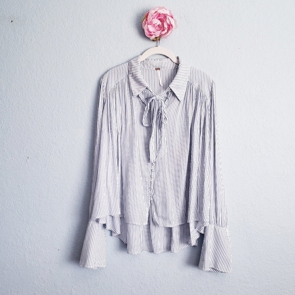 Free People Striped Modern Muse Neck Tie Blouse - Picture 2 of 7